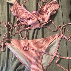 Missguided Pink and White Striped Bikini Set